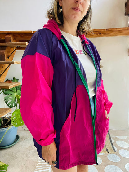 VINTAGE 80’s Pink & Purple Rain Coat Jacket - L