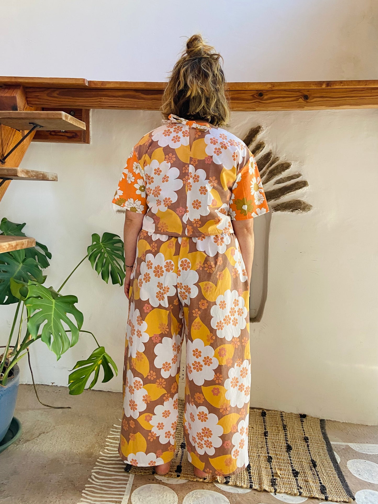 DESERT FOX 70’s Orange Floral Co-Ord Trousers & Top Set - M/L