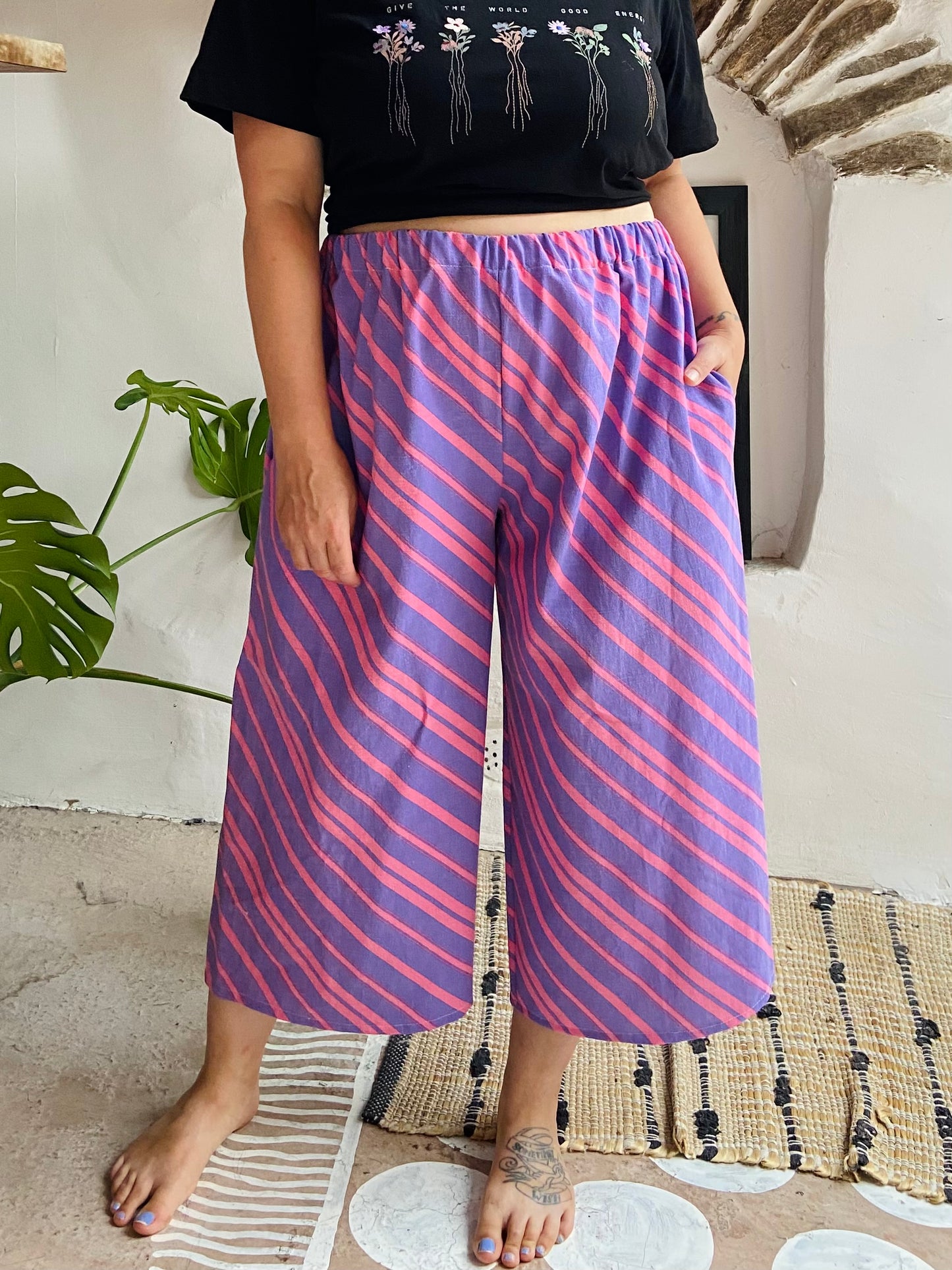 DESERT FOX Purple Chevron Stripe Wide Leg Trousers - M/L