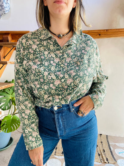 VINTAGE 90's Peter Pan Collar Floral Long Sleeve Shirt - M/L