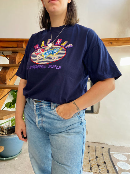 VINTAGE Naf Naf 90’s Blue Embroidered T-shirt Tee - M/L