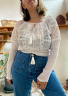 Y2K White Lace Long Sleeve Peasant Tunic Top - M/L