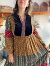 VINTAGE Bohemian Patchwork Long Sleeve Velvet Maxi Dress - M/L