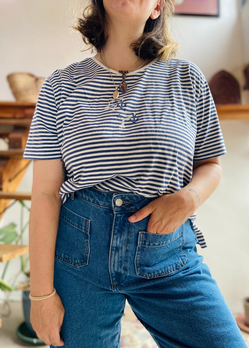 VINTAGE 90’s Blue Stripe Sailor T-Shirt - M/L