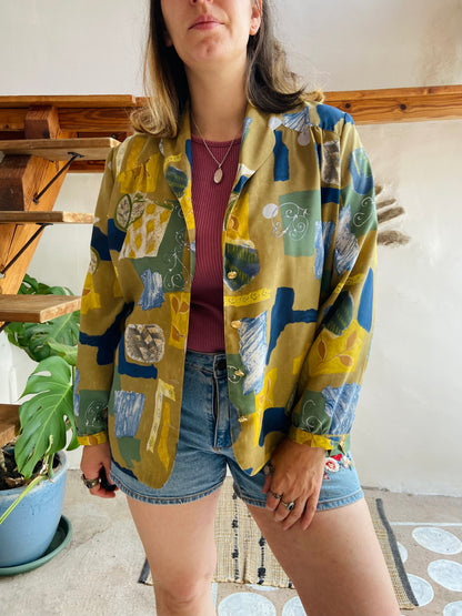 VINTAGE 90's Bohemian Patterned Long Sleeve Shirt - L