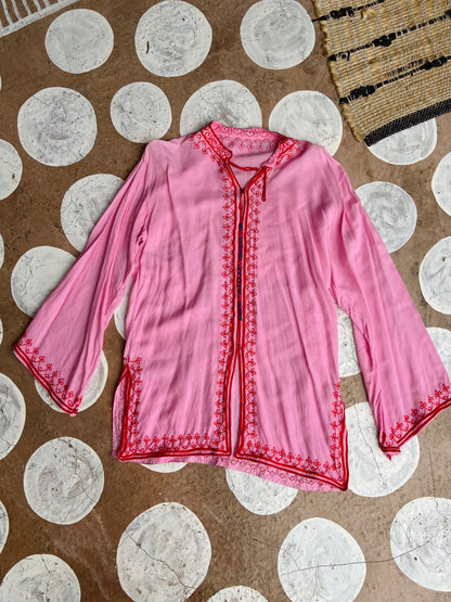VINTAGE 90's Bohemian Embroidered Tunic Top - S