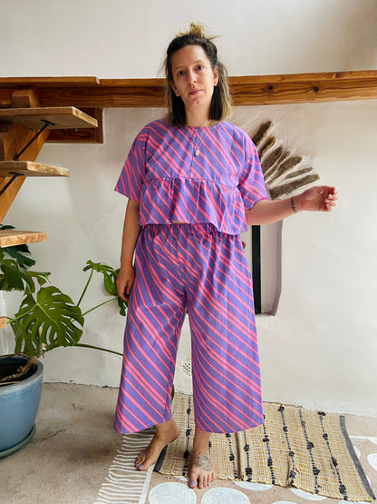 DESERT FOX Purple Chevron Stripe Wide Leg Trousers - M/L