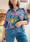 VINTAGE 90’s Floral Patterned Cropped Short Sleeve Shirt - M/L