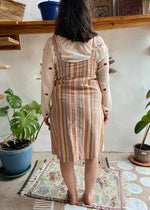 VINTAGE 90's Rainbow Stripe Dungaree Dress - M