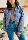 VINTAGE 80’s Blue Quilted Embroidered Puffa Jacket - M
