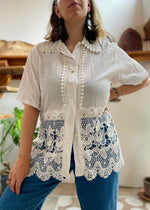 VINTAGE 80's Creamy White Lace Shirt - S/M