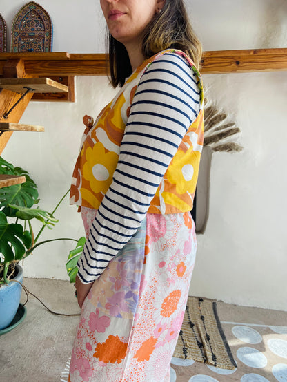 DESERT FOX 70's Orange & Pink Floral Reversible Waistcoat - S/M
