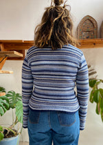 VINTAGE Blue Stripe Flared Sleeve Jumper - M