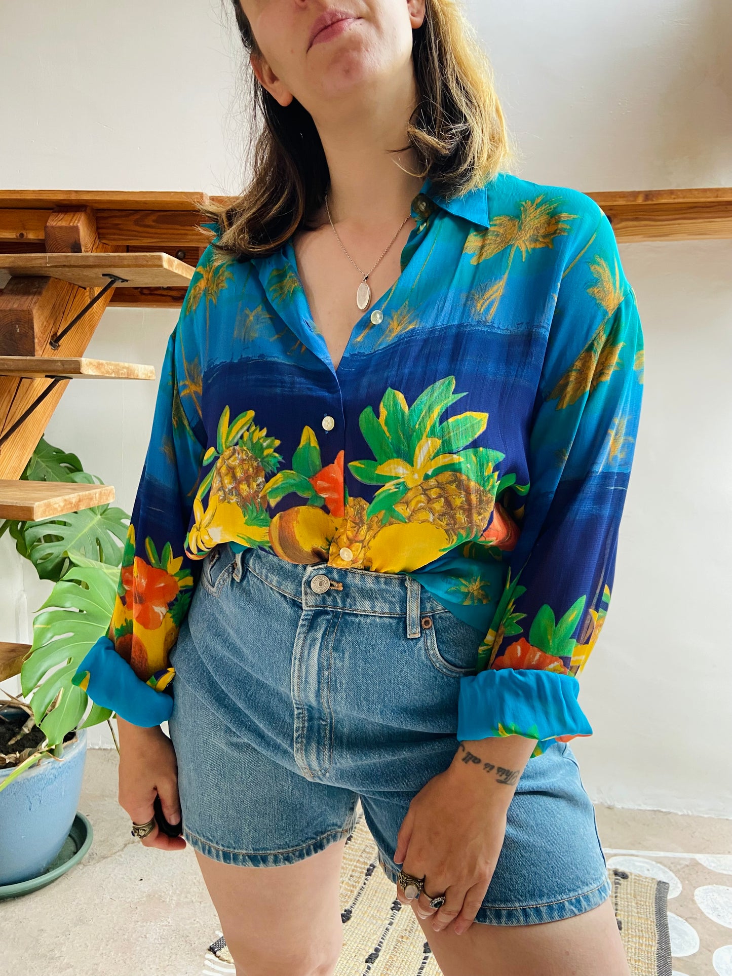 VINTAGE 90's Tropical Fruit Print Shirt - M/L