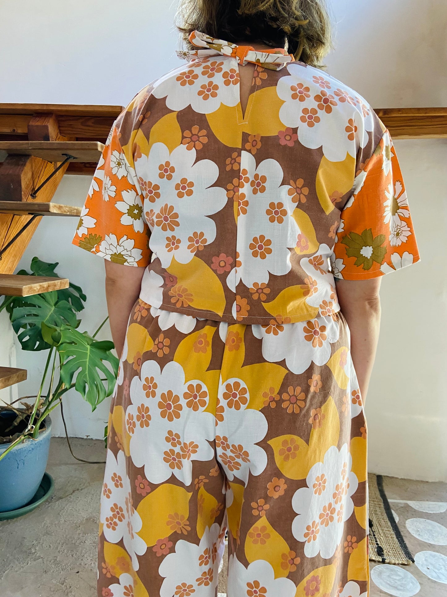 DESERT FOX 70’s Orange Floral Co-Ord Trousers & Top Set - M/L