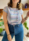 VINTAGE 80’s Purple Stripe Button Up Top - S