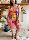 VINTAGE 90’s Bright Floral Lace Trim Festival Dress - S/M