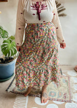 VINTAGE 90's Floral High Waisted Midi Skirt - S/M