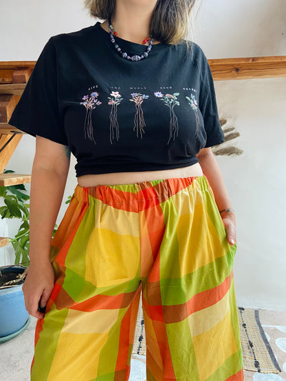 DESERT FOX Orange Checked Stripe Wide Leg Trousers - S/M