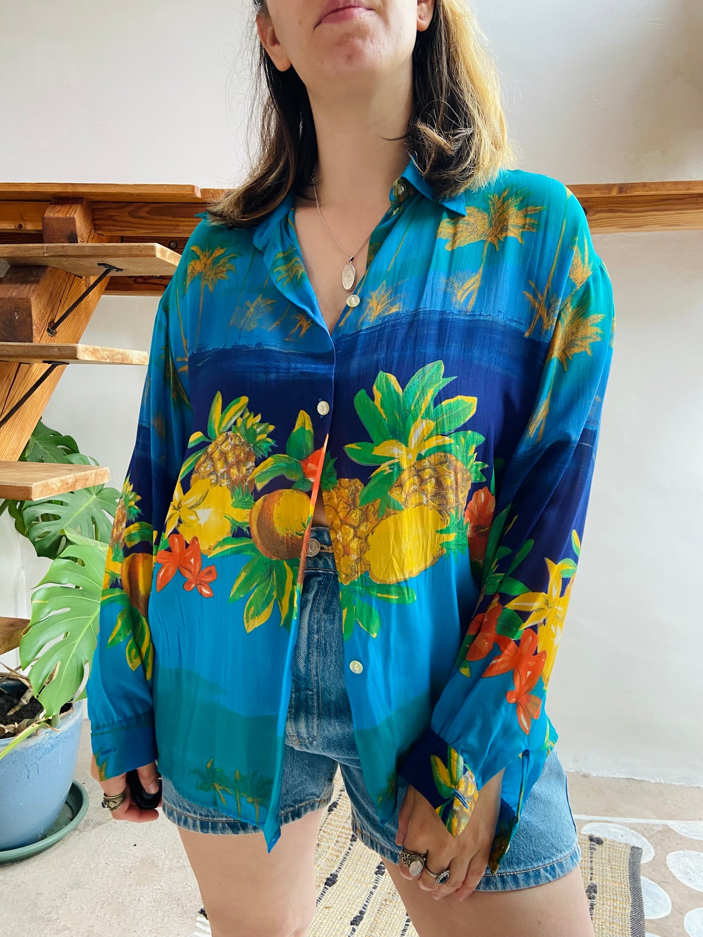 VINTAGE 90's Tropical Fruit Print Shirt - M/L
