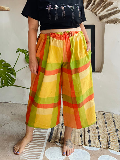 DESERT FOX Orange Checked Stripe Wide Leg Trousers - S/M