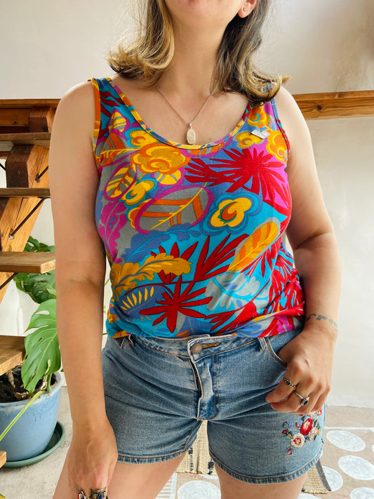 VINTAGE 90's Tropical Bohemian Print Tank Top - S/M