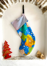 DESERT FOX Handmade Vintage Fabric Christmas Stocking - Children’s Bear Snowfall