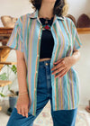 VINTAGE 90’s Pastel Stripe Short Sleeve Shirt - S/M