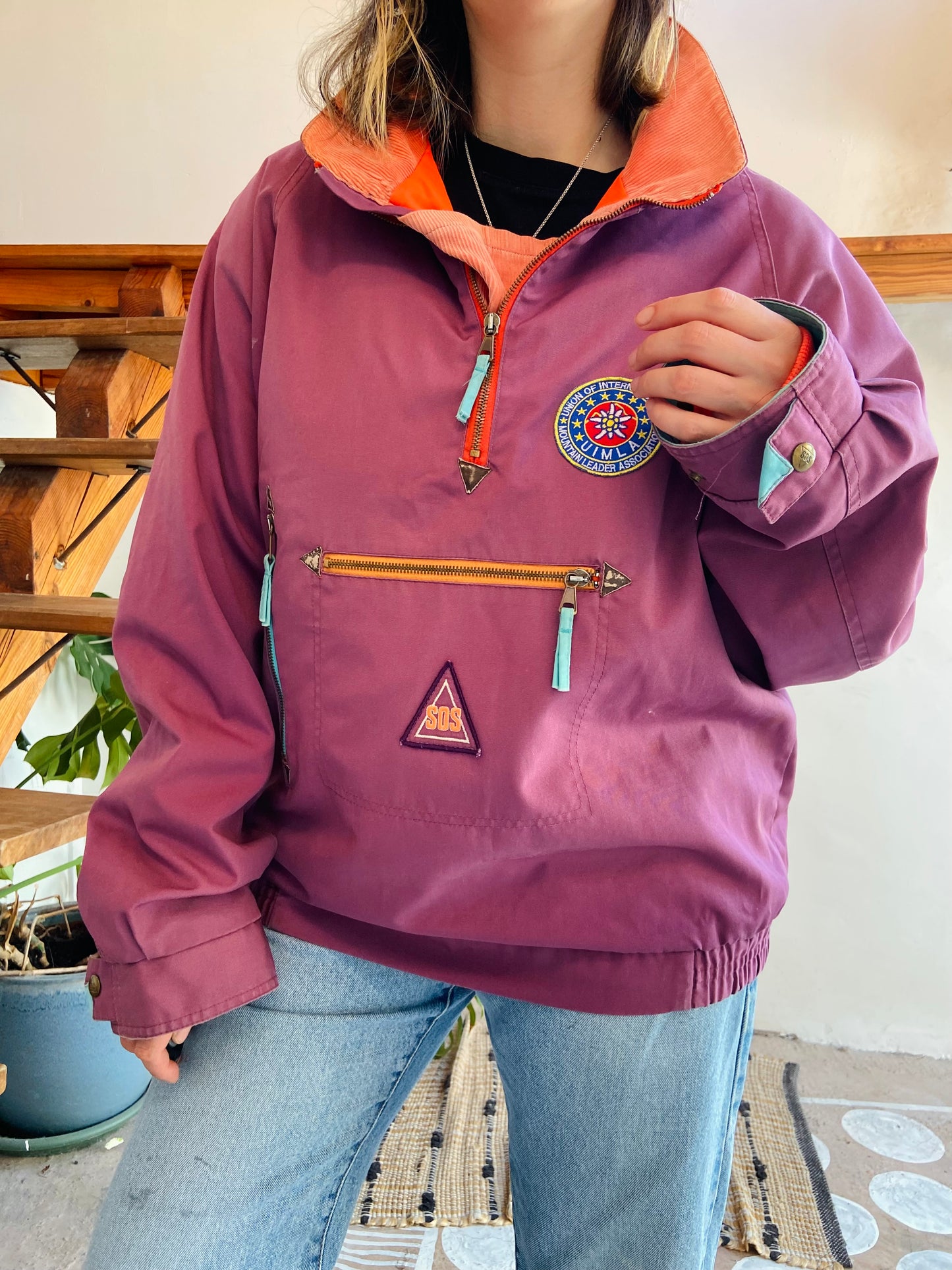 VINTAGE 80's Retro Purple Over The Head Raincoat Funky - L/XL