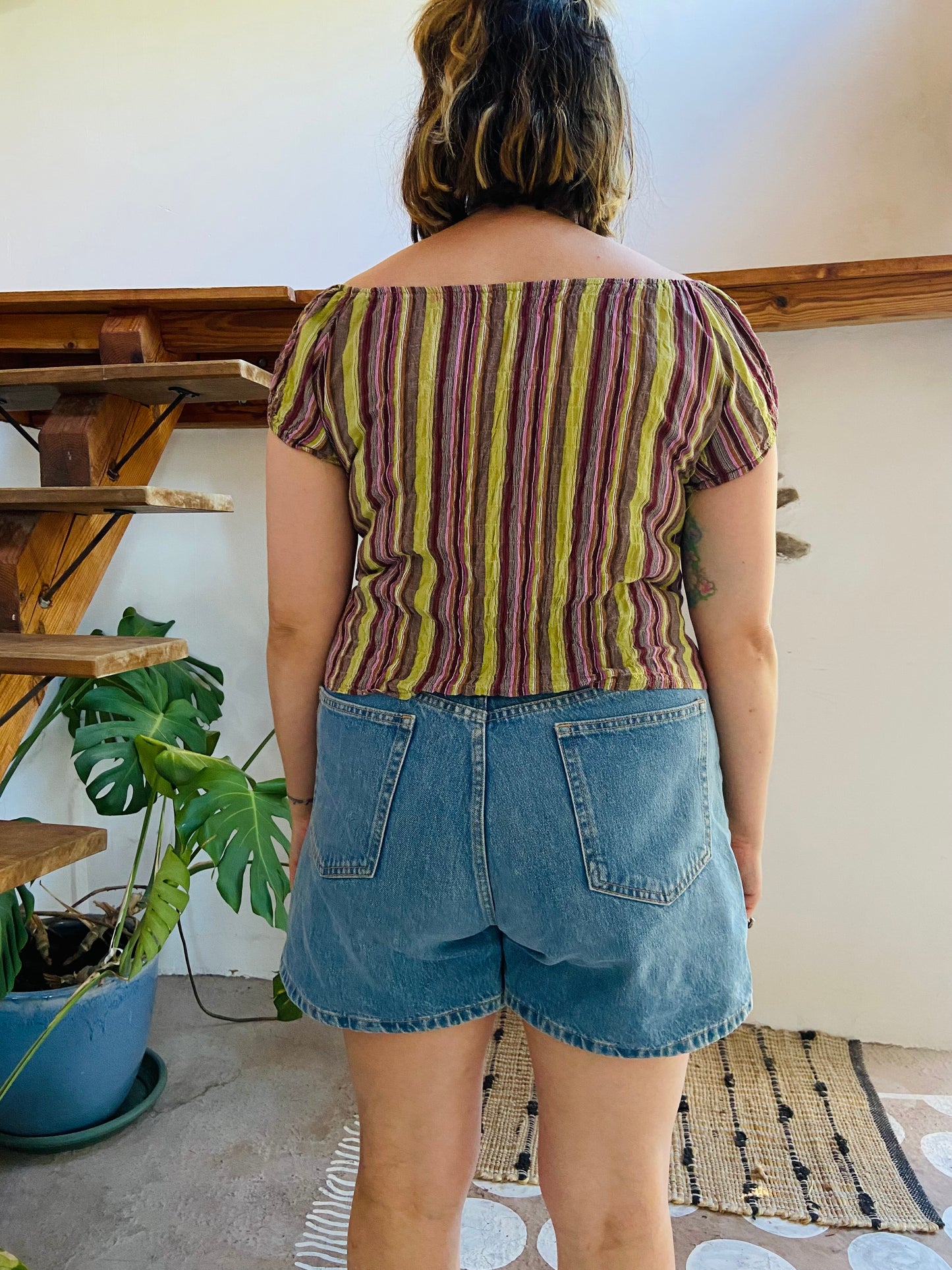 VINTAGE 90's Stripe Green & Purple Top - S/M