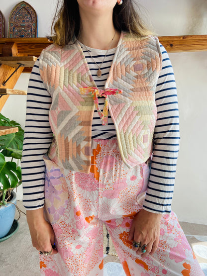 DESERT FOX Pastel Quilted Sleeveless Waistcoat Gilet - S/M and M/L