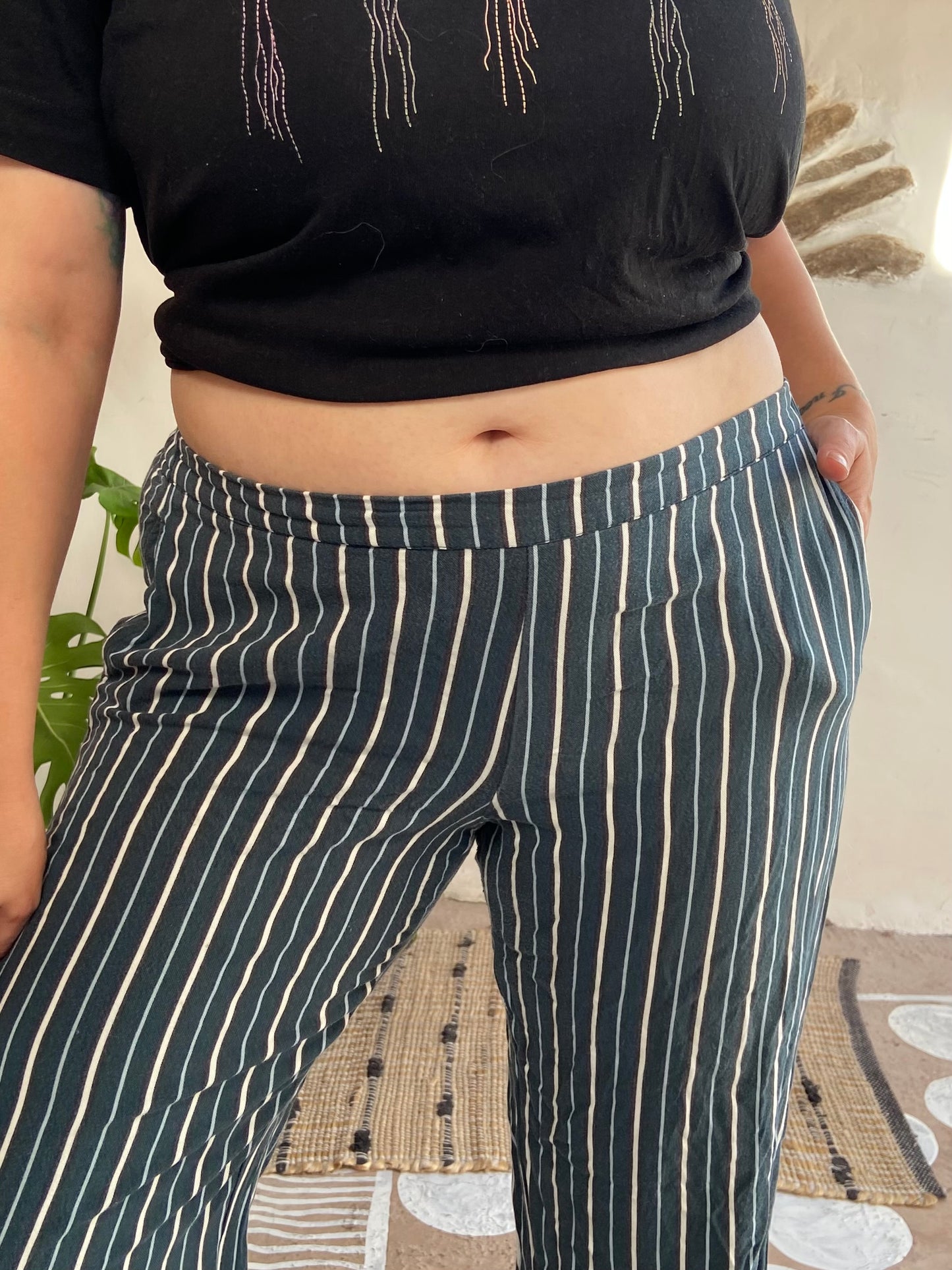 VINTAGE 90’s Blue Stripe Wide Leg Loose Trousers - M/L