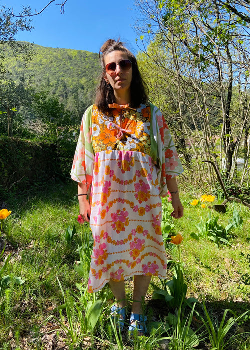 DESERT FOX Sienna Dress - Midi Orange Florals - M/L