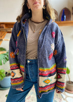 VINTAGE Hippie Woven Knit Long Sleeve Hooded Cardigan - M/L