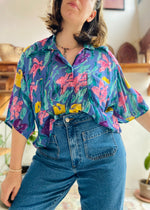 VINTAGE 90’s Floral Patterned Cropped Short Sleeve Shirt - M/L