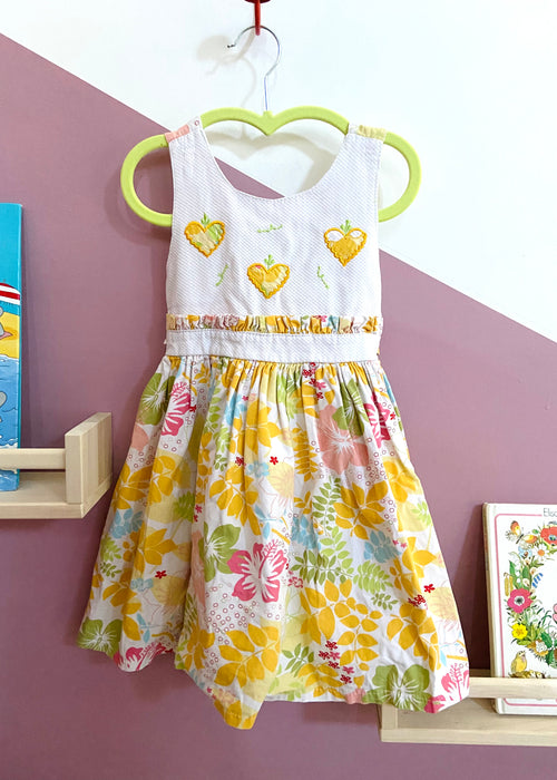 60385 FrankfurtVINTAGE Kids 90’s Floral Embroidered Yellow Dress - 2-3 years