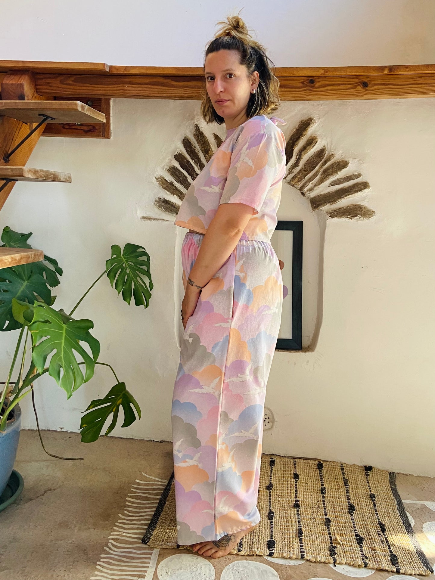DESERT FOX Cloud Pastel Print Co-Ord Trousers & Top Set - S/M