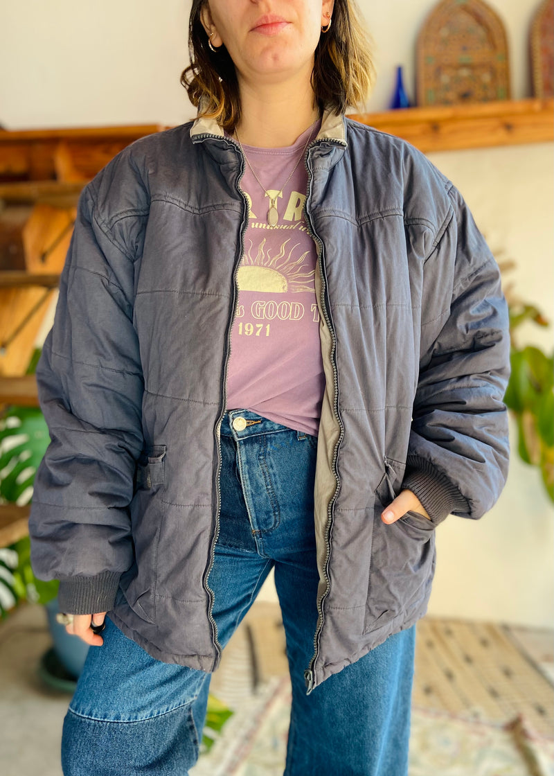 VINTAGE 90’s Dusty Blue Puffa Jacket Coat - L