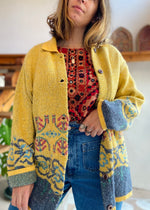 VINTAGE 90’s Yellow Woven Knit Bohemian Long Cardigan - M/L