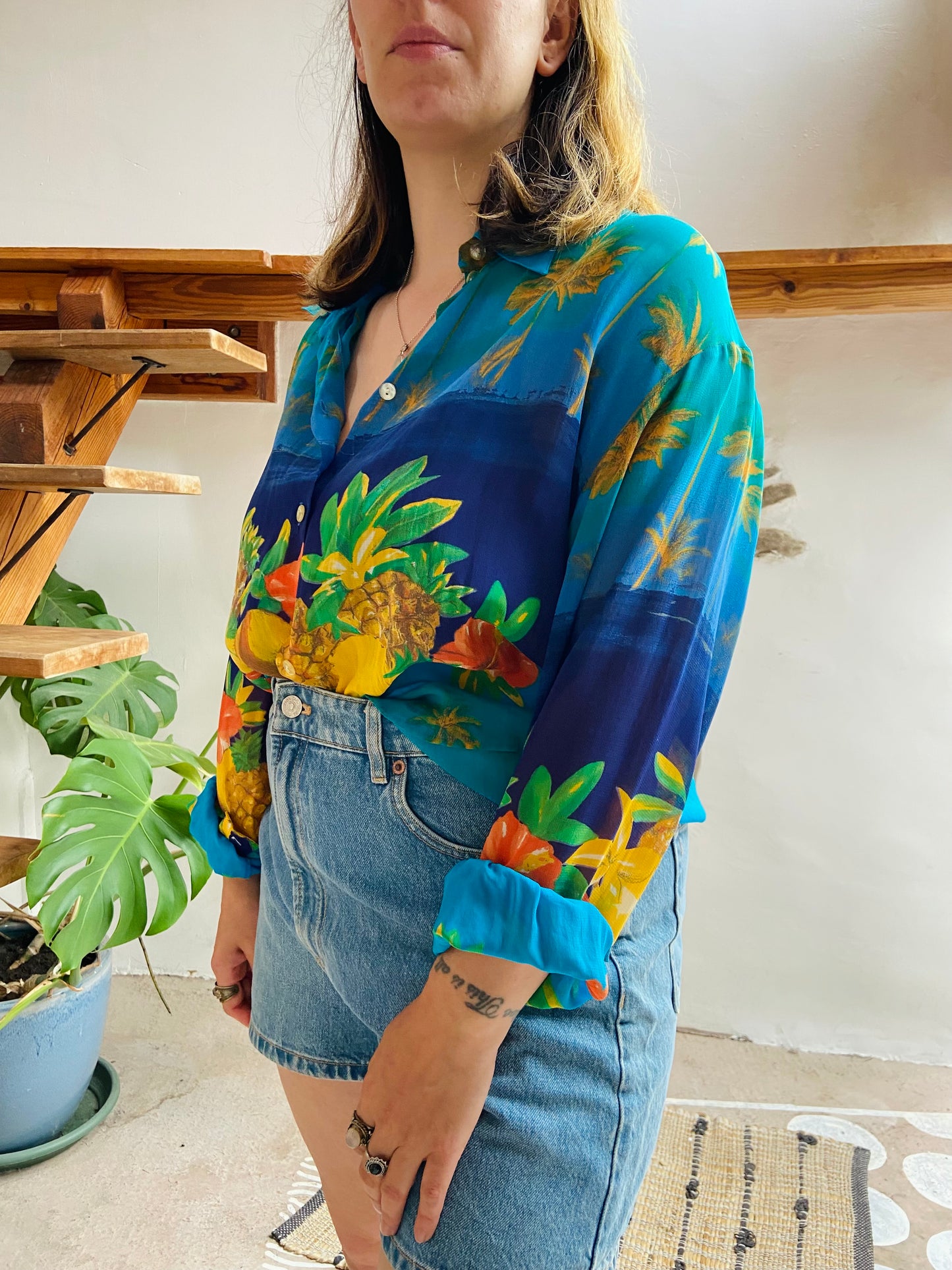 VINTAGE 90's Tropical Fruit Print Shirt - M/L