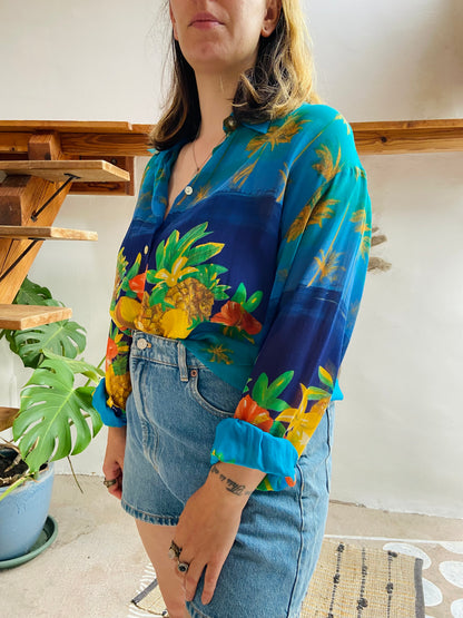 VINTAGE 90's Tropical Fruit Print Shirt - M/L