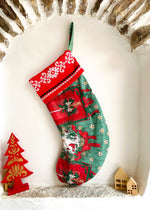 DESERT FOX Handmade Vintage Fabric Christmas Stocking - Traditional Christmas Woven