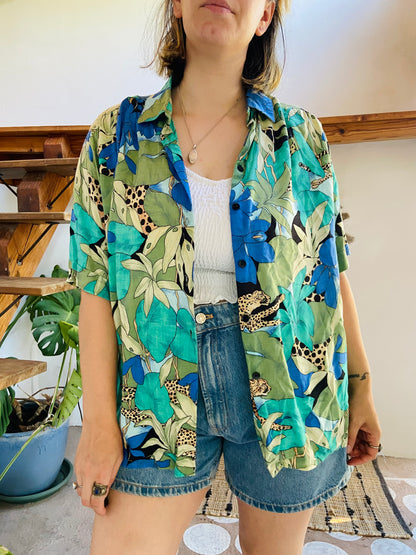 VINTAGE 90's Leopard Print Jungle Loose Shirt - M/L