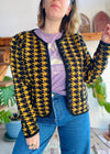 VINTAGE 80's Houndstooth Mustard Yellow Knit Cardigan - M/L