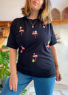 VINTAGE 90’s Black Flamingo Embroidered Black Tee T-Shirt - M/L