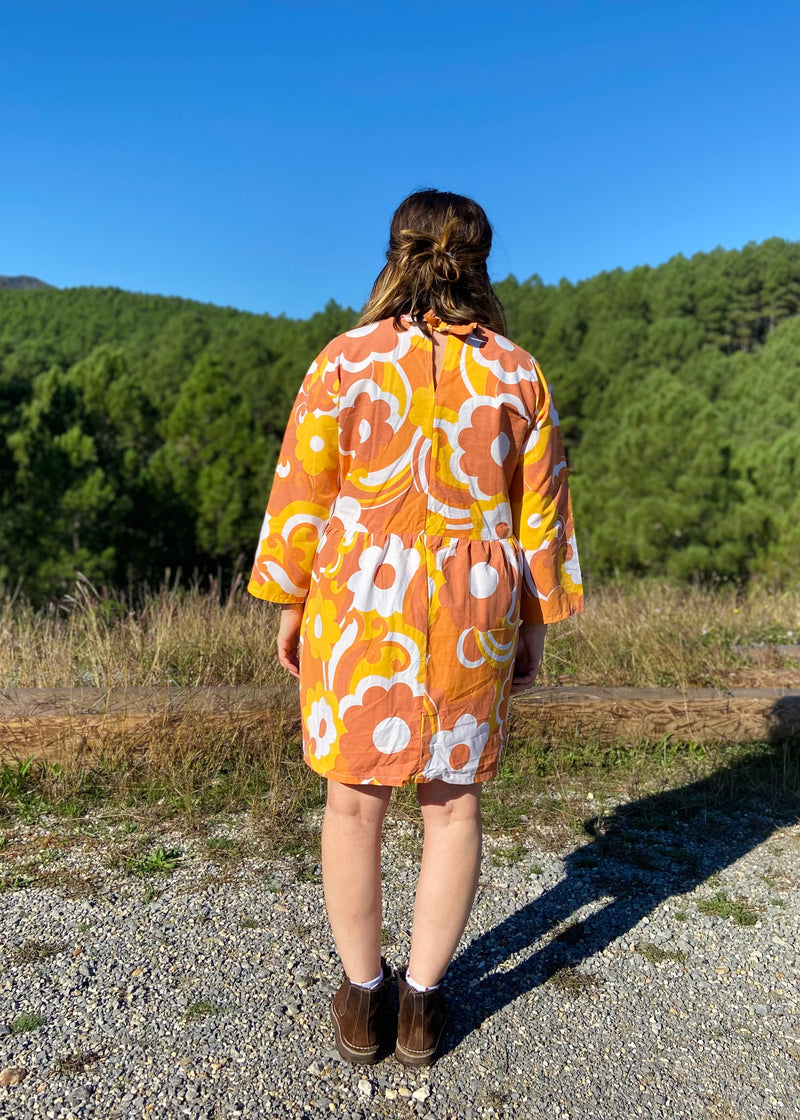 DESERT FOX Dahlia Dress - 70's Orange Swirl - M/L