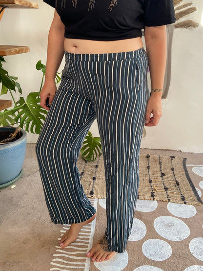 VINTAGE 90’s Blue Stripe Wide Leg Loose Trousers - M/L