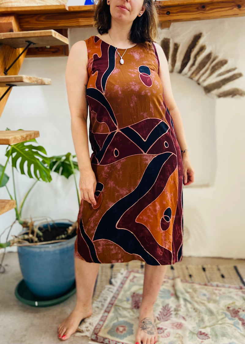 VINTAGE 90’s Batik Festival Hippie Midi Dress - M/L