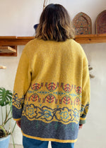 VINTAGE 90’s Yellow Woven Knit Bohemian Long Cardigan - M/L