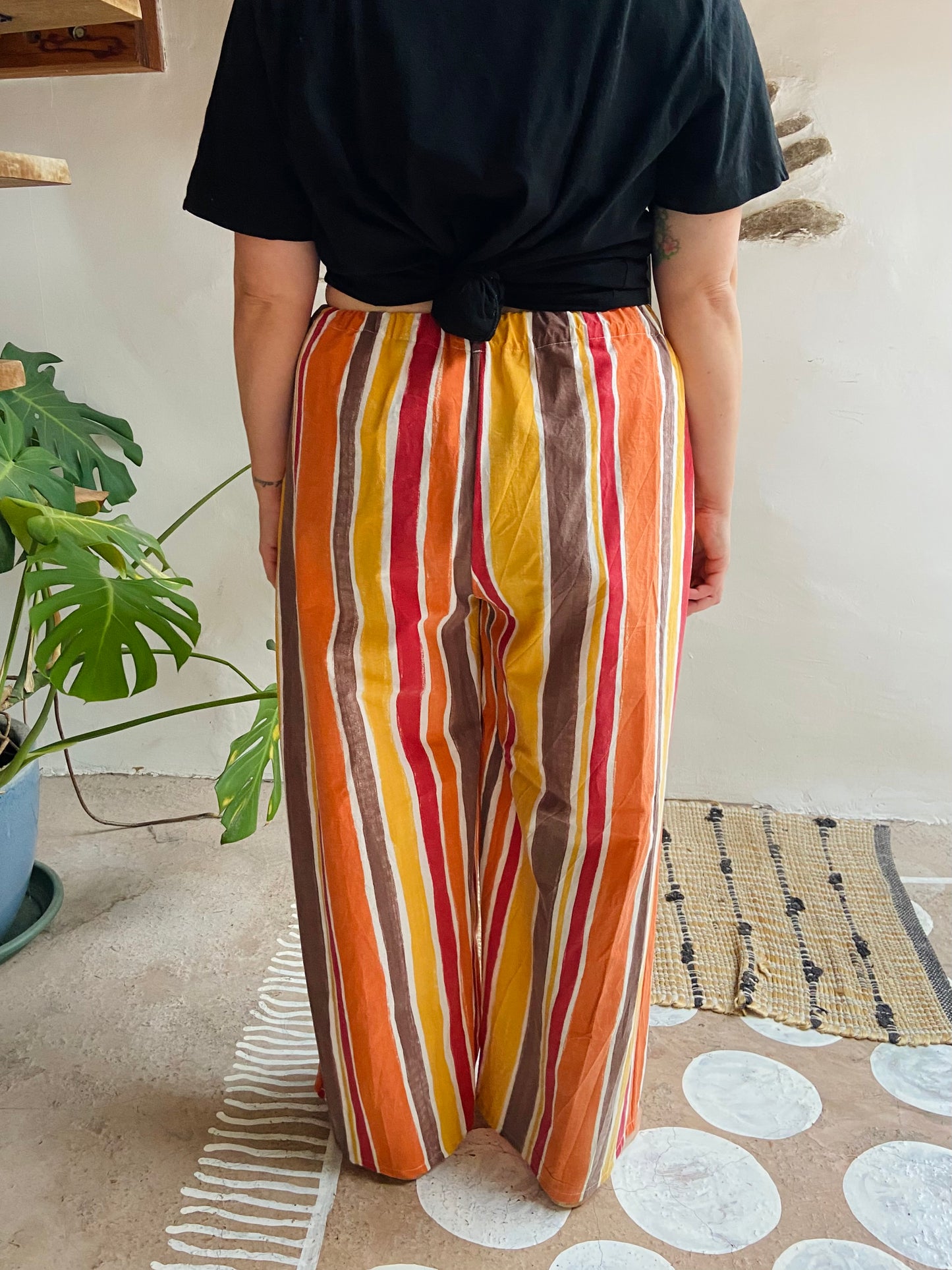 DESERT FOX Autumn Orange Stripe Wide Leg Trousers - M/L